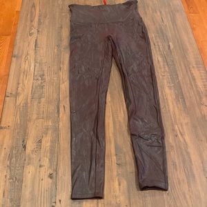 SPANX Faux Maroon Leather Leggings